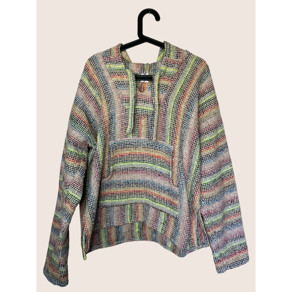 🌈 VTG BAJA HOODIE RAINBOW NEON ARTESANIAS MICKEY KANGAROO POCKET MEDIUM